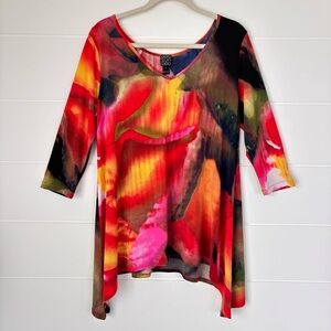 CLARA SUNWOO Women's Artsy Vibrant Multicolor Watercolor Tunic Top Size Large